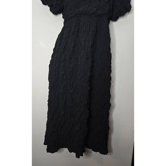 All:Row Roland Shirred Dress Size Medium Black Pockets - Picture 3 of 8